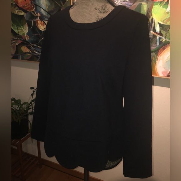 Kate Spade Ponte Scallop Crop Long Sleeve Black Top. Size 10. - Picture 3 of 17